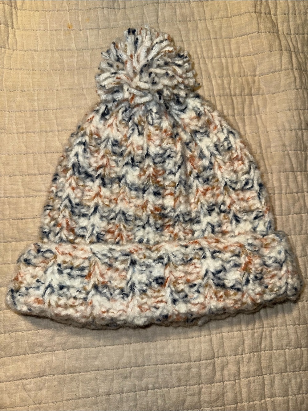 Kids Cozy Pom-Pom Knit Beanie - White Multicolor